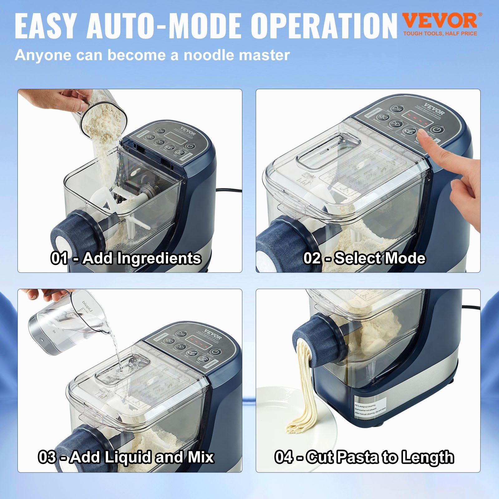 Electric Pasta Maker, 150W Automatic Noodle Maker Machine With 8 Pasta Shapes, 4 Intelligent Modes, 500g Flour Capacity Pasta Maker Machine With Measuring Cups, Cleaning Brush For Home Kitchen - Image 6