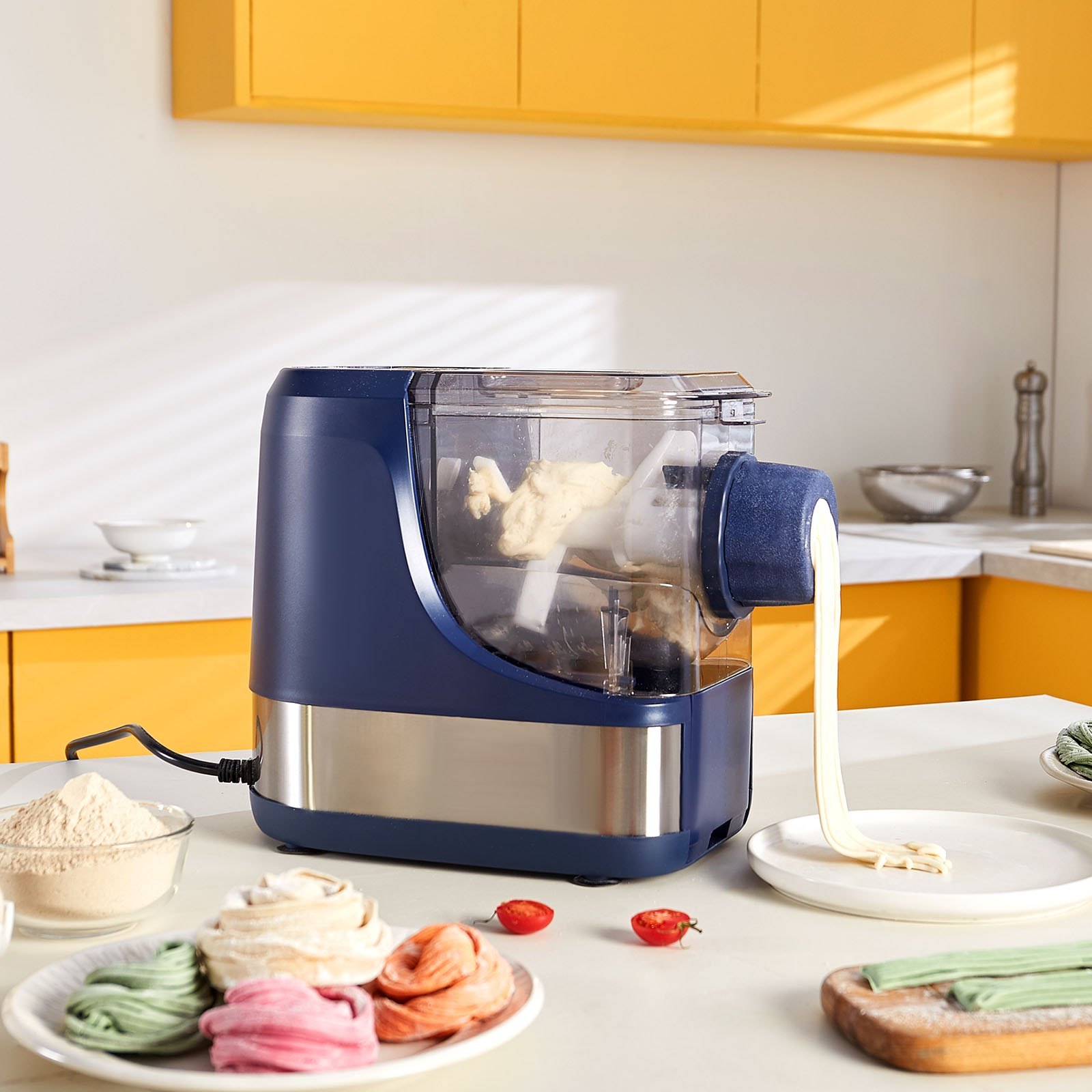 Electric Pasta Maker, 150W Automatic Noodle Maker Machine With 8 Pasta Shapes, 4 Intelligent Modes, 500g Flour Capacity Pasta Maker Machine With Measuring Cups, Cleaning Brush For Home Kitchen - Image 3