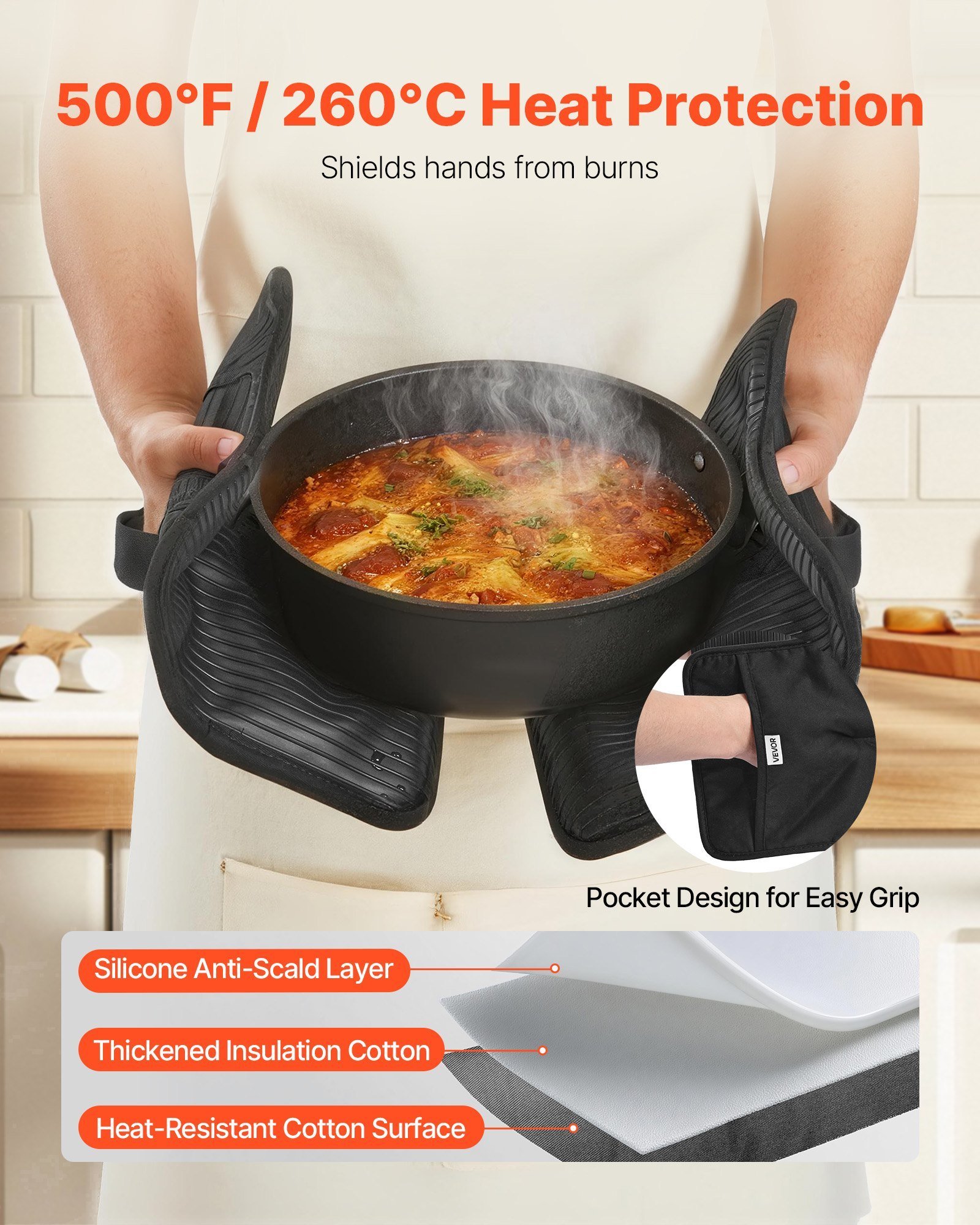 Pot Holders, Heat Resistant To 500°F With Ribbed Soft Anti-Slip Silicone Strips, 100% Cotton 9.06 X 8.98 Inch Hot Pads With 2 No-Marks Hooks, Washable Pot Trivets For Kitchen & Barbeque, 2 Pack - Image 2